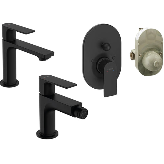Hansgrohe Rebris E Set Miscelatori Lavabo Coolstart Bidet con scarico e Doccia 2 vie e parte incasso Nero Opaco