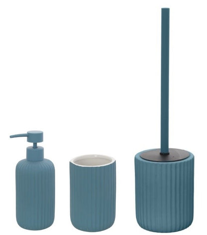 Set portaspazzolini dispenser portasapone e portascopino in ceramica blu pastello Color