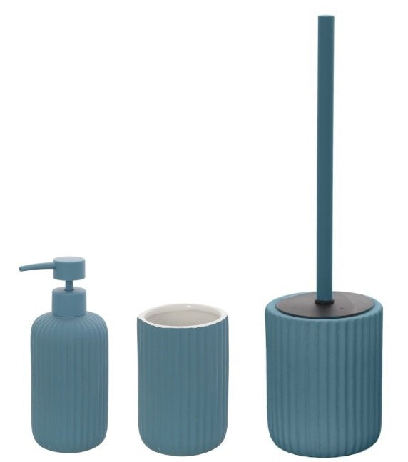 Set portaspazzolini dispenser portasapone e portascopino in ceramica blu pastello Color
