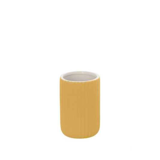 Set portaspazzolini dispenser portasapone e portascopino in ceramica giallo Color
