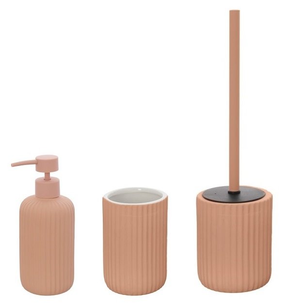 Set portaspazzolini dispenser portasapone e portascopino in ceramica rosa Color