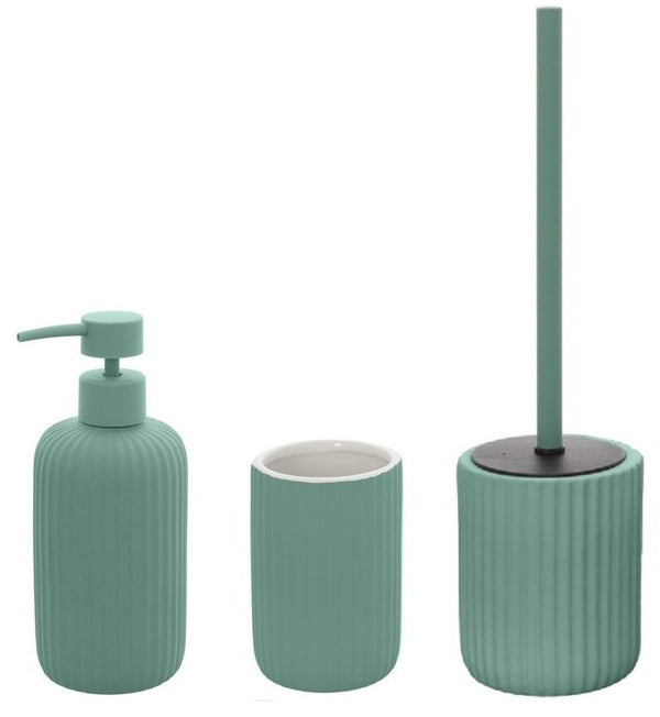 Set portaspazzolini dispenser portasapone e portascopino in ceramica verde Color