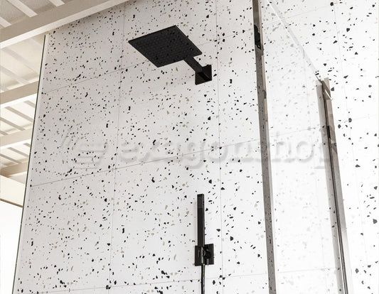 Set soffione doccia 20x20 Smart quadro braccio 35 cm e doccetta nero opaco