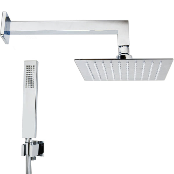Set soffione doccia 20x20 quadro slim Smart con braccio 30 cm e doccetta cromo