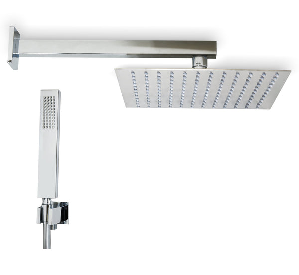 Set soffione doccia 25x25 slim Smart quadro braccio 33 cm e doccetta cromo