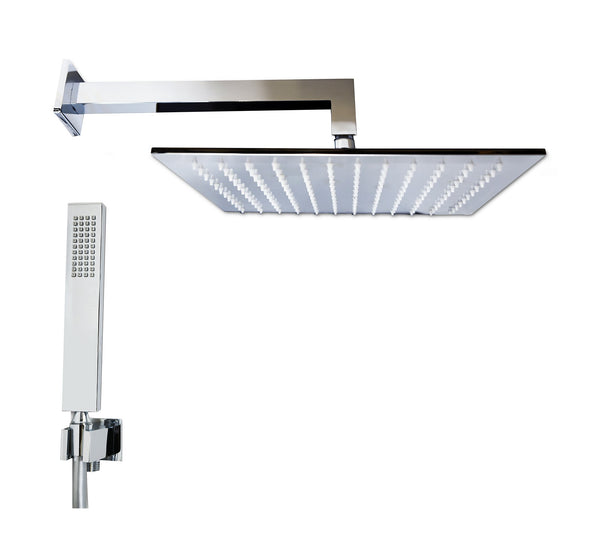 Set soffione doccia 30x30 quadro Smart braccio 30 cm e doccetta cromo