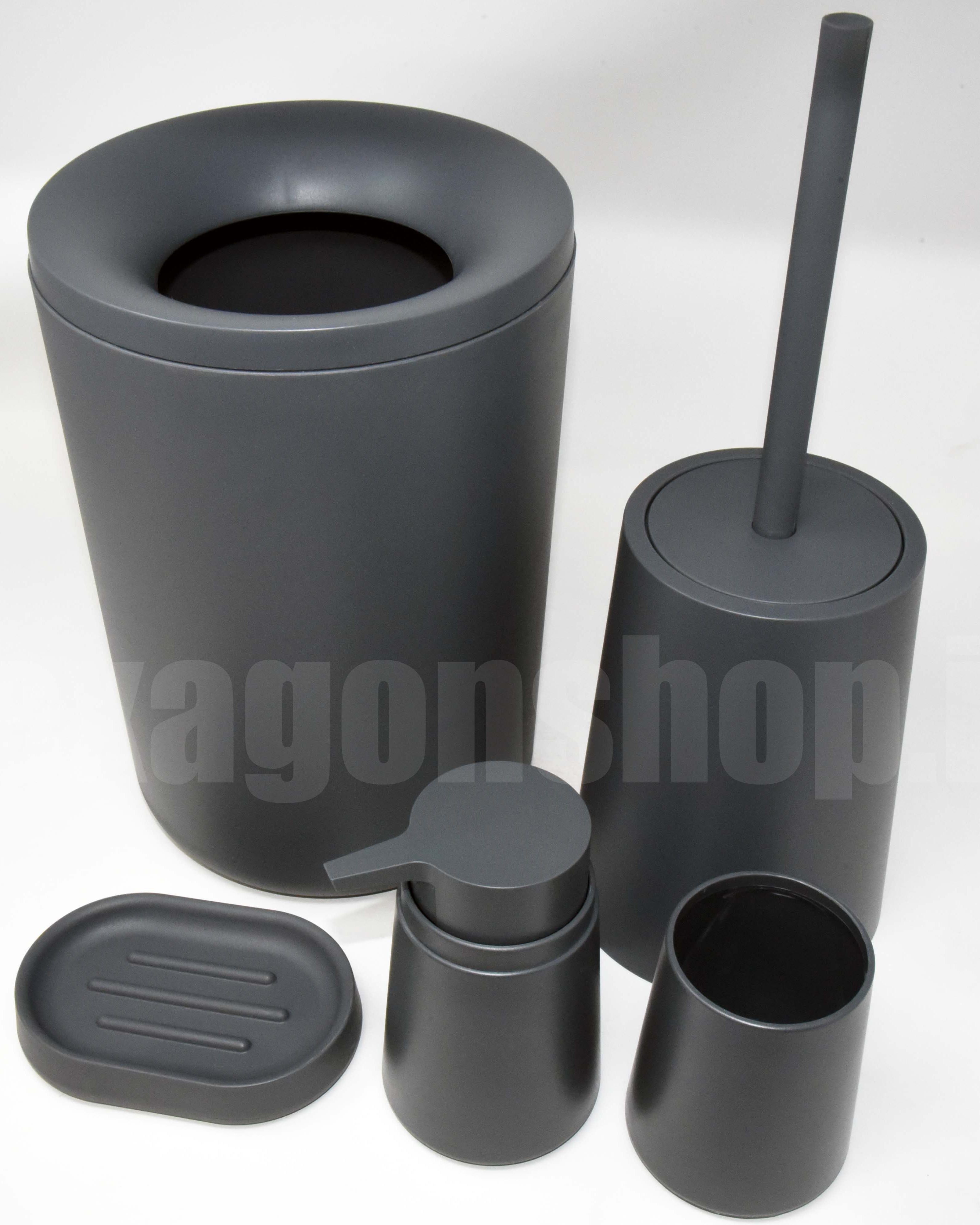 Set Accessori bagno 5 pz Grigio Pop, retro con sistema di fissaggio a parete - Exagonshop
