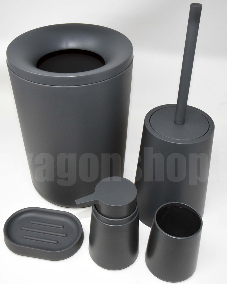 Set Accessori bagno 5 pz Grigio Pop, retro con sistema di fissaggio a parete - Exagonshop