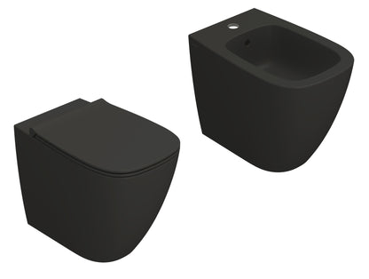Ceramica Globo Genesis Coppia Sanitari filoparete Vaso senza brida E Bidet A Pavimento Con Sedile Rallentato Smoke