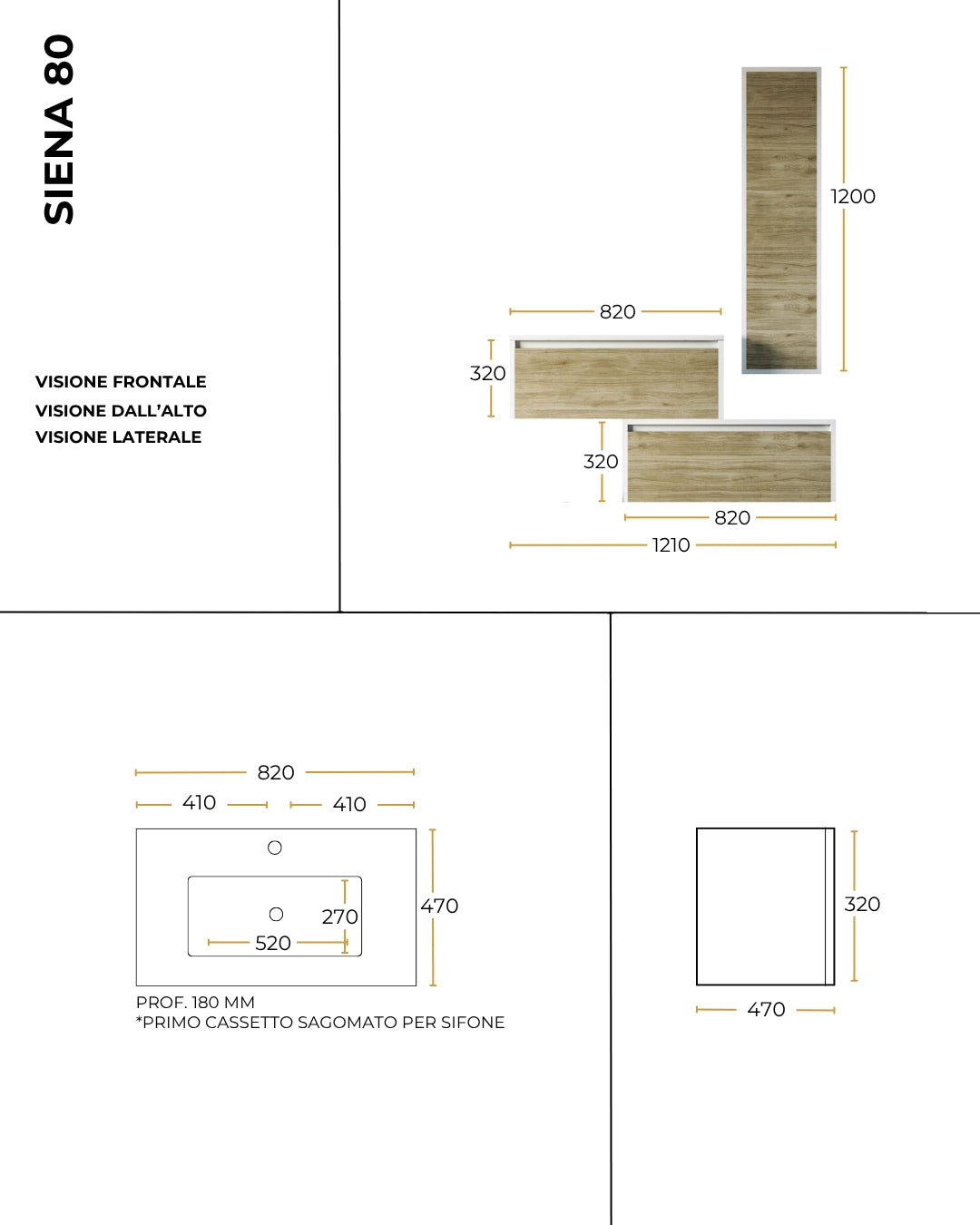 Mobile bagno tortora opaco noce 80x47 Siena con colonna e lavabo