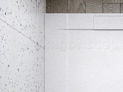 Sirio piatto doccia 70x90 ultrapiatto effetto pietra con piletta lineare alta portata e copripiletta in resina bianco