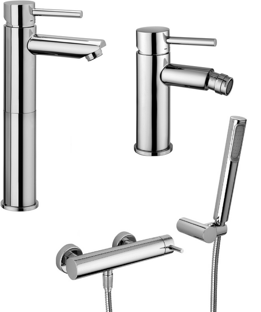 Paffoni stick set miscelatori lavabo alto prolungato bidet senza scarico e doccia esterno con doccetta cromo