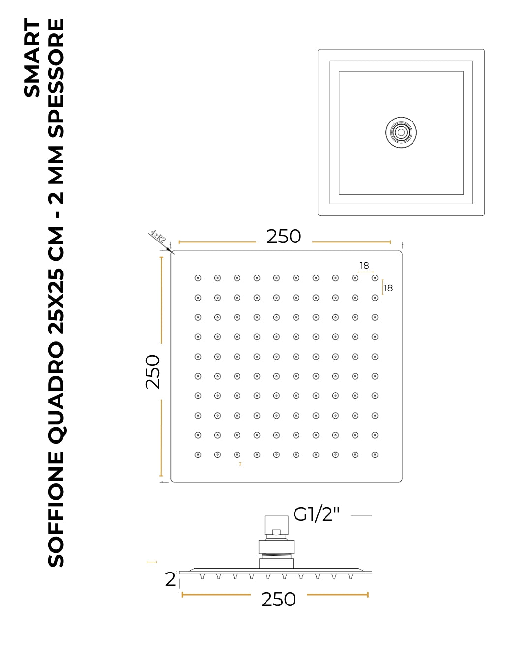 Set soffione doccia 25x25 quadro slim Smart e doccetta cromo