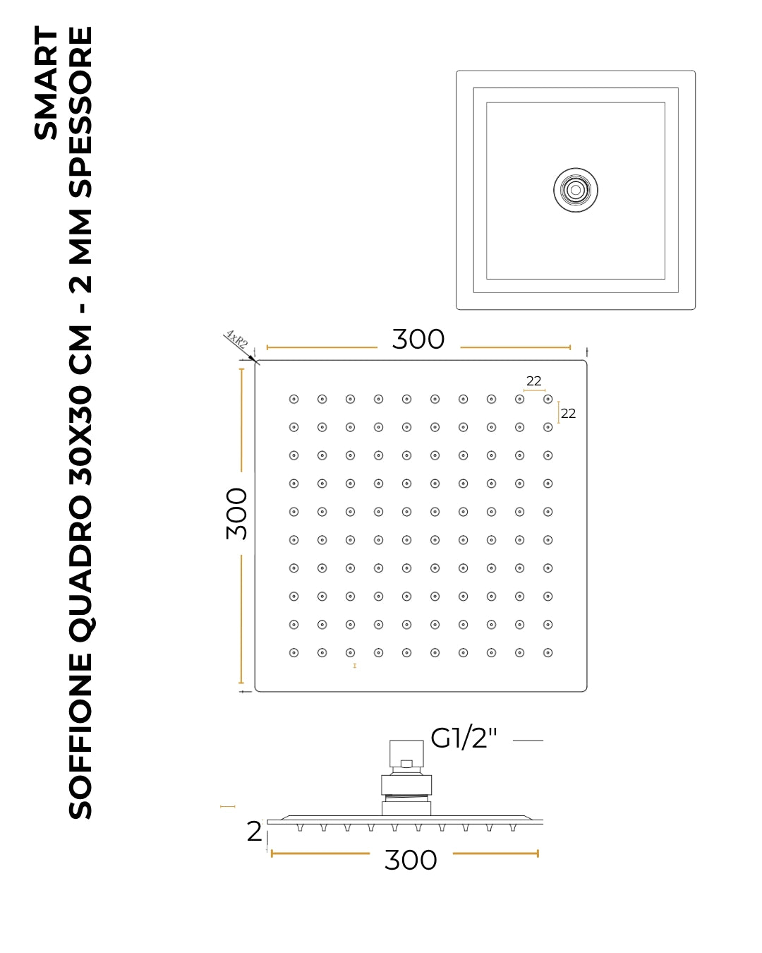 Set soffione doccia 30x30 quadro slim Smart e doccetta cromo