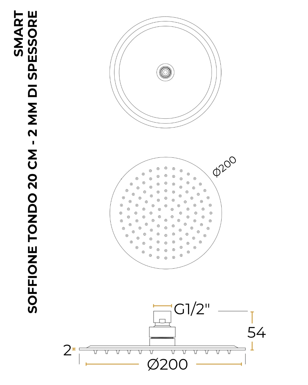 Set soffione doccia 20 cm slim tondo Smart braccio 30 cm e doccetta cromo