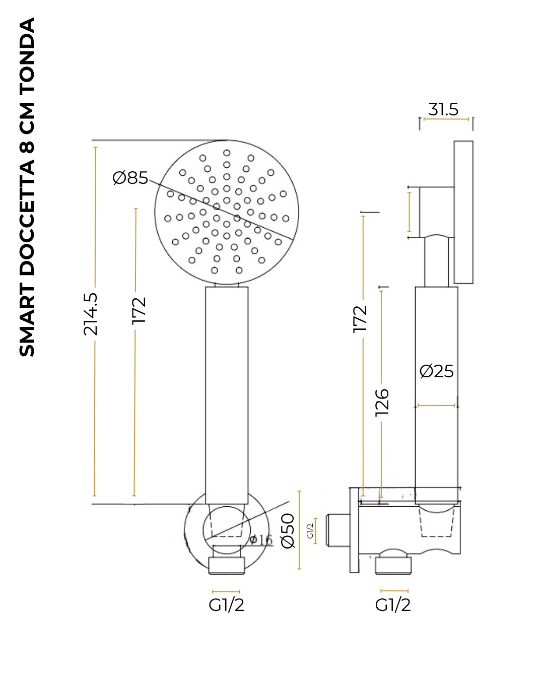 Doccetta tonda 8 cm con flessibile antitorsione 150 cm cromo Smart