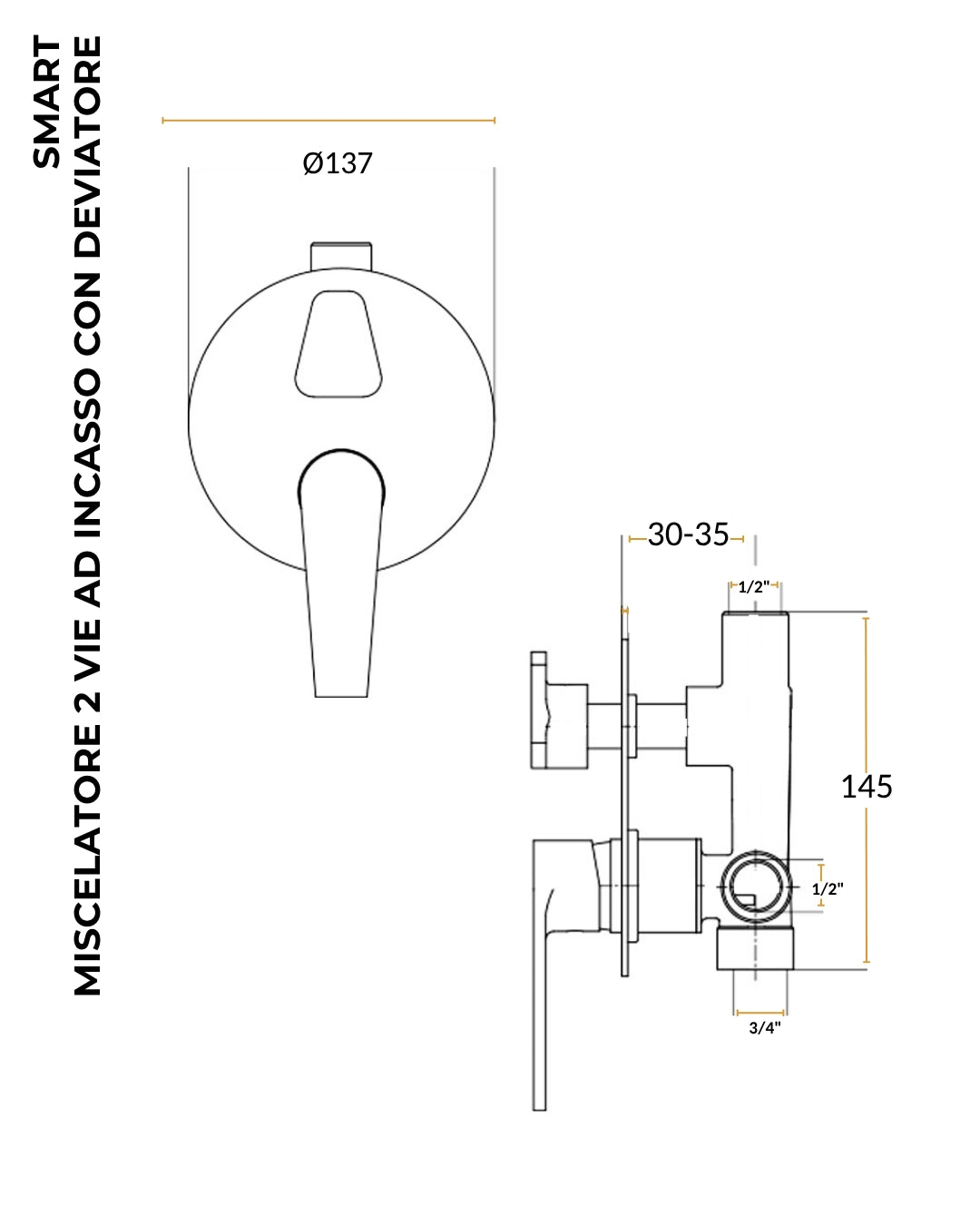 Miscelatore doccia ad incasso 2 vie cromo Smart