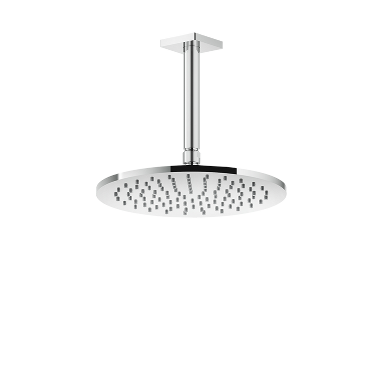 Soffione anticalcare doccia 25 cm a soffitto orientabile Cromo Lucido, vista frontale della maniglia e della bocca di...