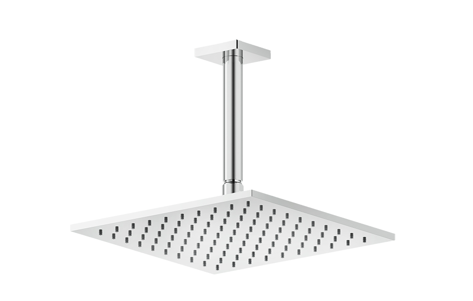 Gessi Soffione 25x25 quadro a soffitto cromo inverso Cromo Lucido, dettaglio ravvicinato della finitura e del marchio