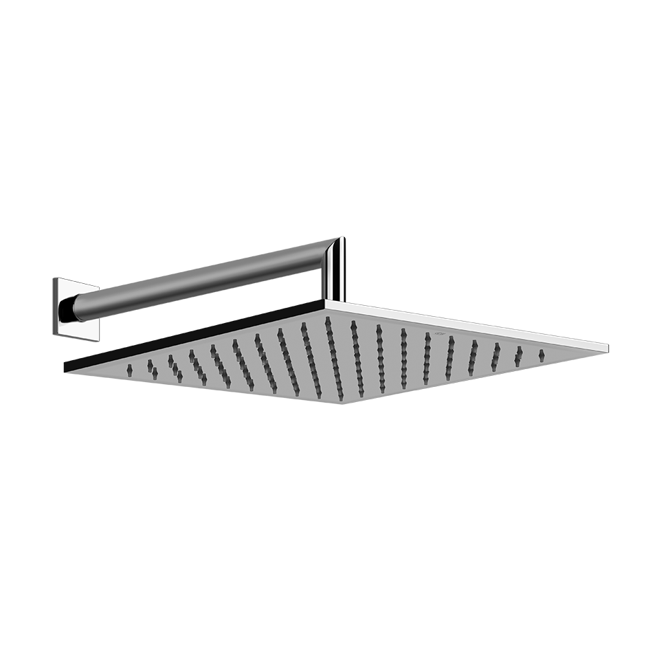 Gessi Soffione 30x30 quadro a parete orientabile cromo Cromo Lucido, vista frontale della maniglia e della bocca di...