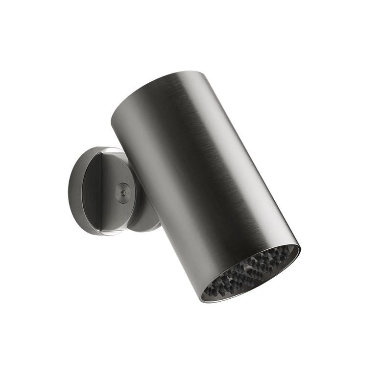 Gessi Soffione a parete intreccio funzione rain 707 Black in pvd, vista frontale della maniglia e della bocca di erogazione