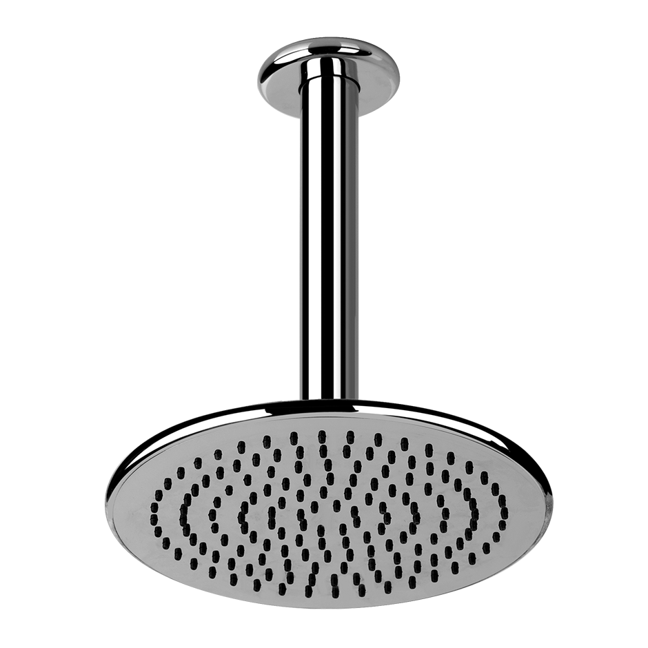 Soffione anticalcare doccia a soffitto orientabile cromo Cromo Lucido, vista frontale della maniglia e della bocca di...