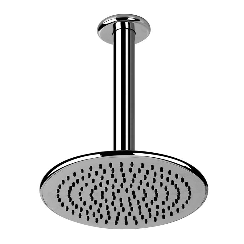 Soffione anticalcare doccia a soffitto orientabile cromo Cromo Lucido, vista frontale della maniglia e della bocca di...