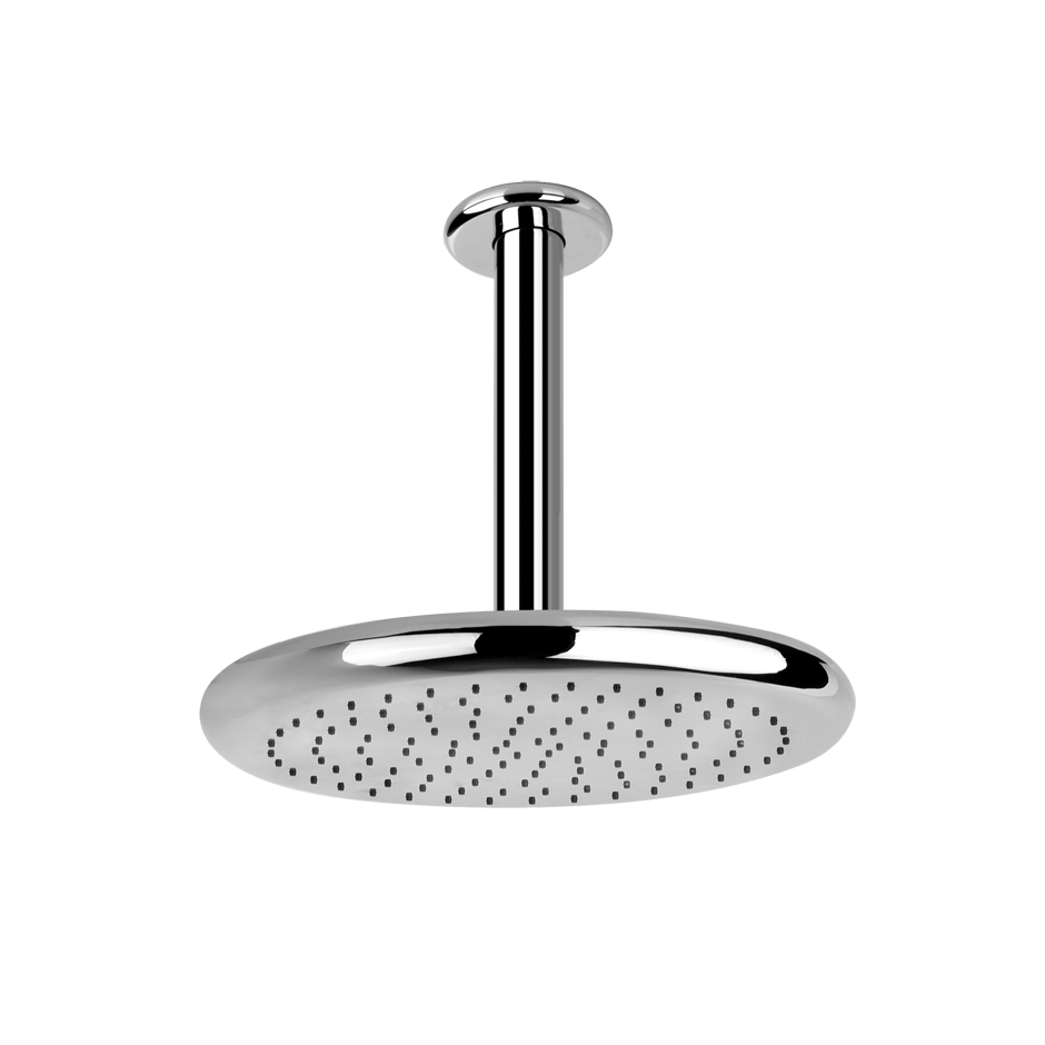 Gessi Goccia Soffione a soffitto orientabile cromo Cromo Lucido, vista frontale della maniglia e della bocca di erogazione