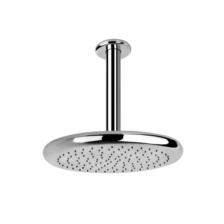 Gessi Goccia Soffione a soffitto orientabile cromo Cromo Lucido, vista frontale della maniglia e della bocca di erogazione