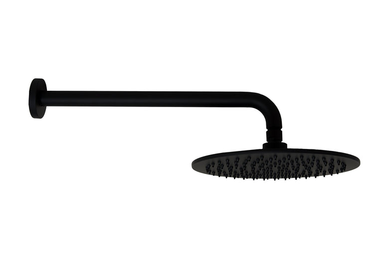 Soffione doccia 25 cm Smart tondo con braccio 35 cm nero, componenti inclusi smontati: corpo incasso, placca e rosone...