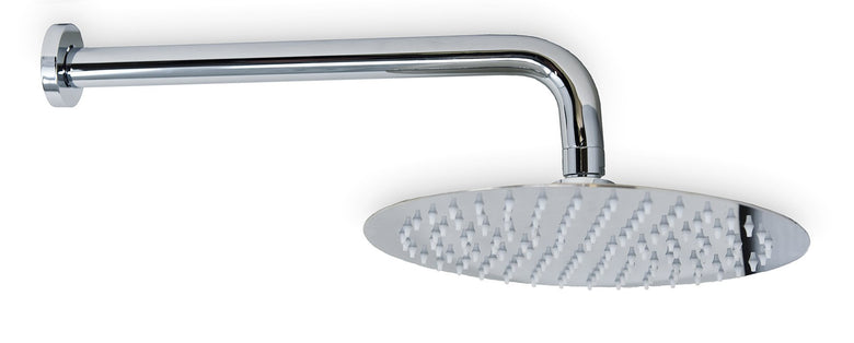 Soffione doccia 25 cm Smart tondo slim con braccio 30 cm Cromo Lucido, vista laterale del profilo - Exagonshop