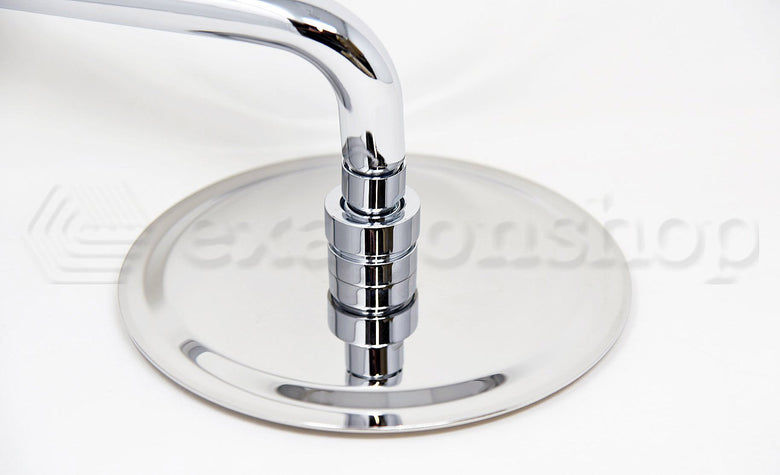 Soffione doccia 25 cm Smart tondo slim con braccio 30 cm Cromo Lucido, vista frontale della maniglia e della bocca di...