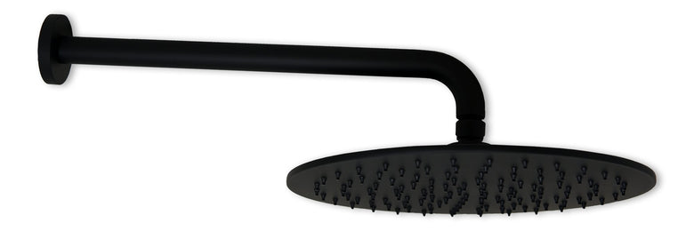 Soffione doccia 30 cm Smart tondo con braccio 35 cm nero, componenti inclusi smontati: corpo incasso, placca e rosone...