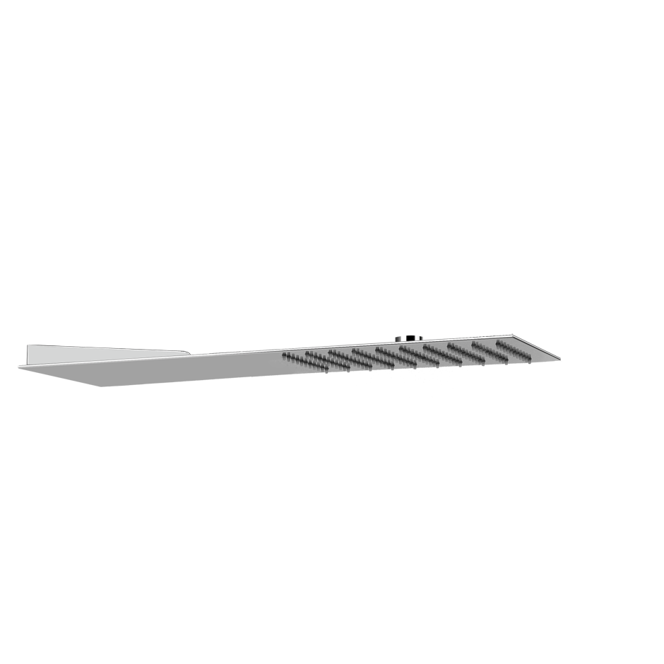 Gessi Tremillimetri soffione 55 x20 a parete mirror steel, vista frontale della maniglia e della bocca di erogazione