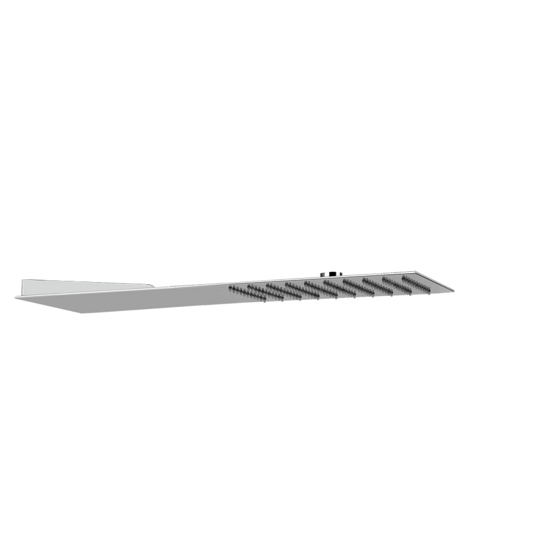 Gessi Tremillimetri soffione 55 x20 a parete mirror steel, vista frontale della maniglia e della bocca di erogazione