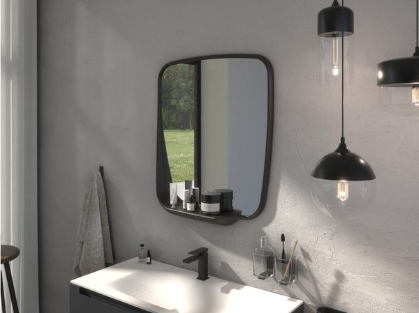 Koh-i-noor Continental specchio con mensola 83x70 in legno massello di faggio soft nero