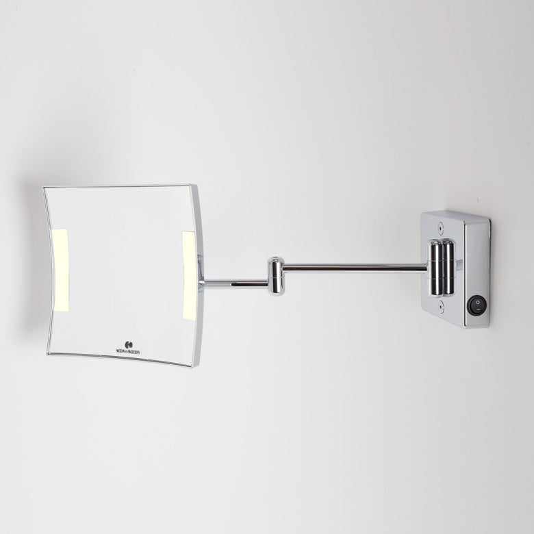 Koh-I-Noor Quadrolo Specchio Ingranditore X3 Illuminato Led Cromo Lucido con lavabo e rubinetteria, vista frontale su...