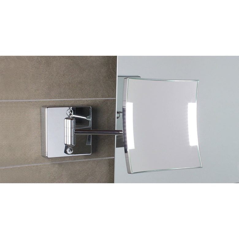 Koh-I-Noor Quadrolo Specchio Ingranditore X3 Illuminato Led Cromo Lucido, vista dall'alto del piano con lavabo - Koh I Noor