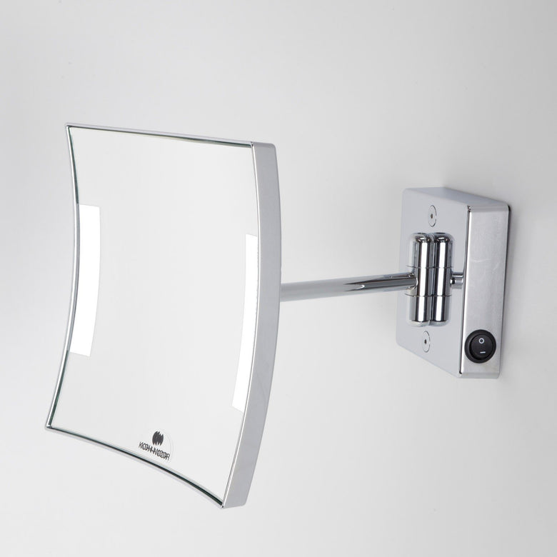 Koh-I-Noor Quadrolo Specchio Ingranditore X3 Illuminato Led Cromo Lucido con lavabo e rubinetteria, vista frontale su...