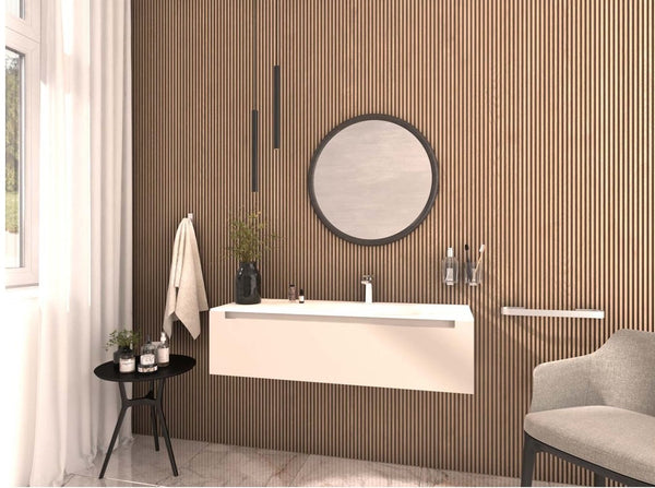 Koh-i-noor Rubino specchio tondo 80 cm con cornice bombata in legno massello di faggio verniciato soft nero