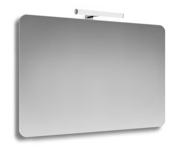 Specchio Bagno 90x60 filo Lucido con lampada angolo stondato e Telaio eko in lamiera zincata