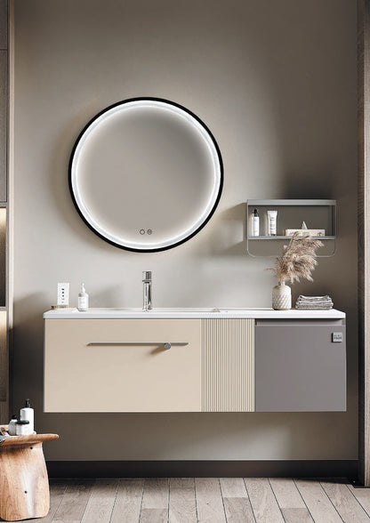 Specchio tondo 80 cm nero opaco luce calda fredda e neutra con doppio sensore antiappanamento e on off