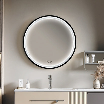 Specchio tondo 80 cm nero opaco luce calda fredda e neutra con doppio sensore antiappanamento e on off