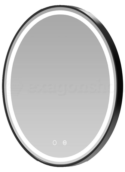 Specchio tondo 80 cm nero opaco luce calda fredda e neutra con doppio sensore antiappanamento e on off