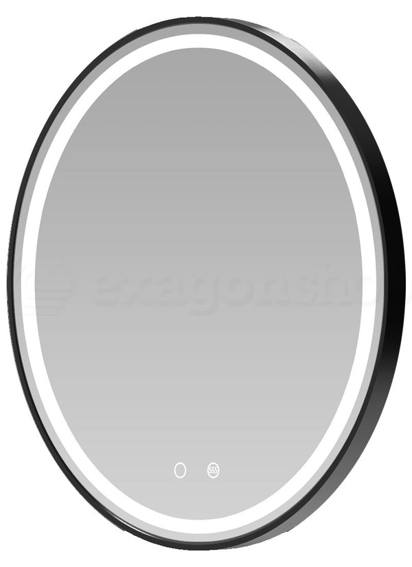 Specchio tondo 80 cm nero opaco luce calda fredda e neutra con doppio sensore antiappanamento e on off