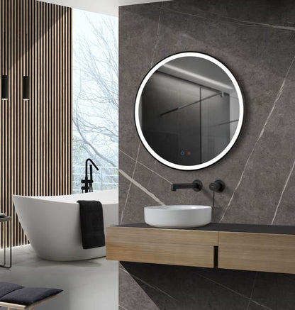 Specchio tondo 80 cm nero opaco luce calda fredda e neutra con doppio sensore antiappanamento e on off