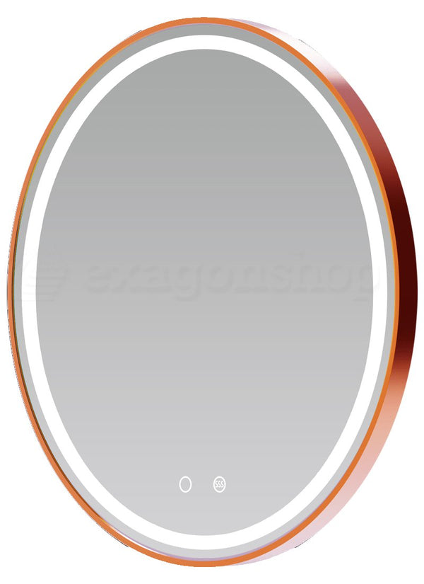 Specchio tondo 80 cm oro rosa spazzolato luce calda fredda e neutra con doppio sensore antiappanamento e on off