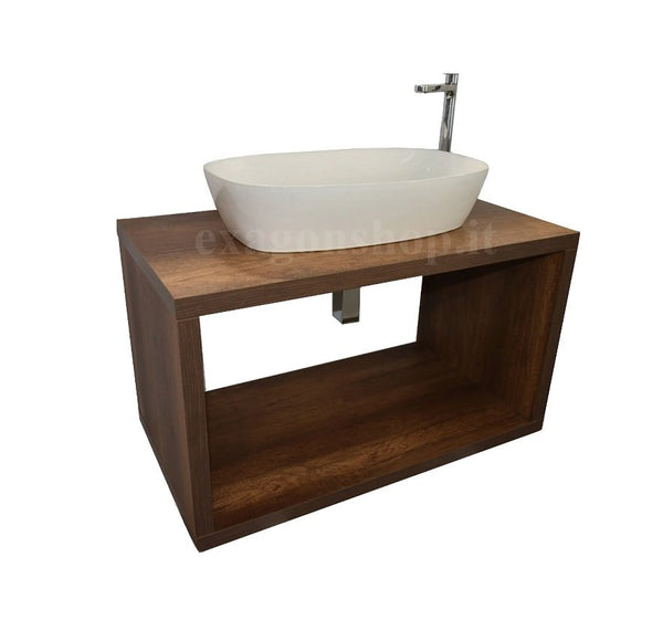 Mobile bagno 90 cm tabacco con vano a giorno lavabo non incluso