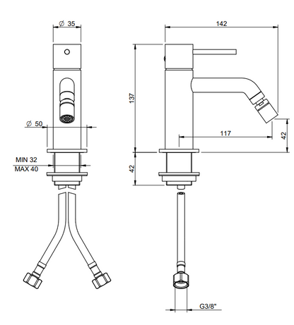 Treemme Up+ miscelatore bidet monocomando con leva stick senza scarico cromo