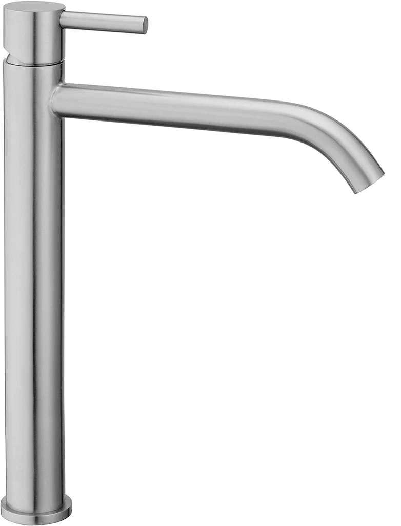 Paffoni Steel Steel081 Miscelatore lavabo monocomando in, vista frontale su sfondo bianco